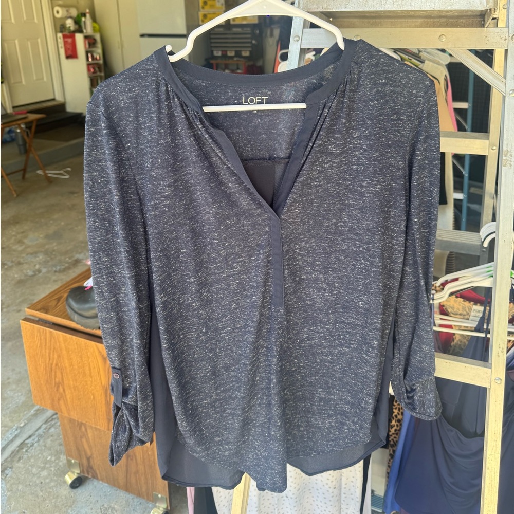LOFT Women's Heathered Navy Blouse